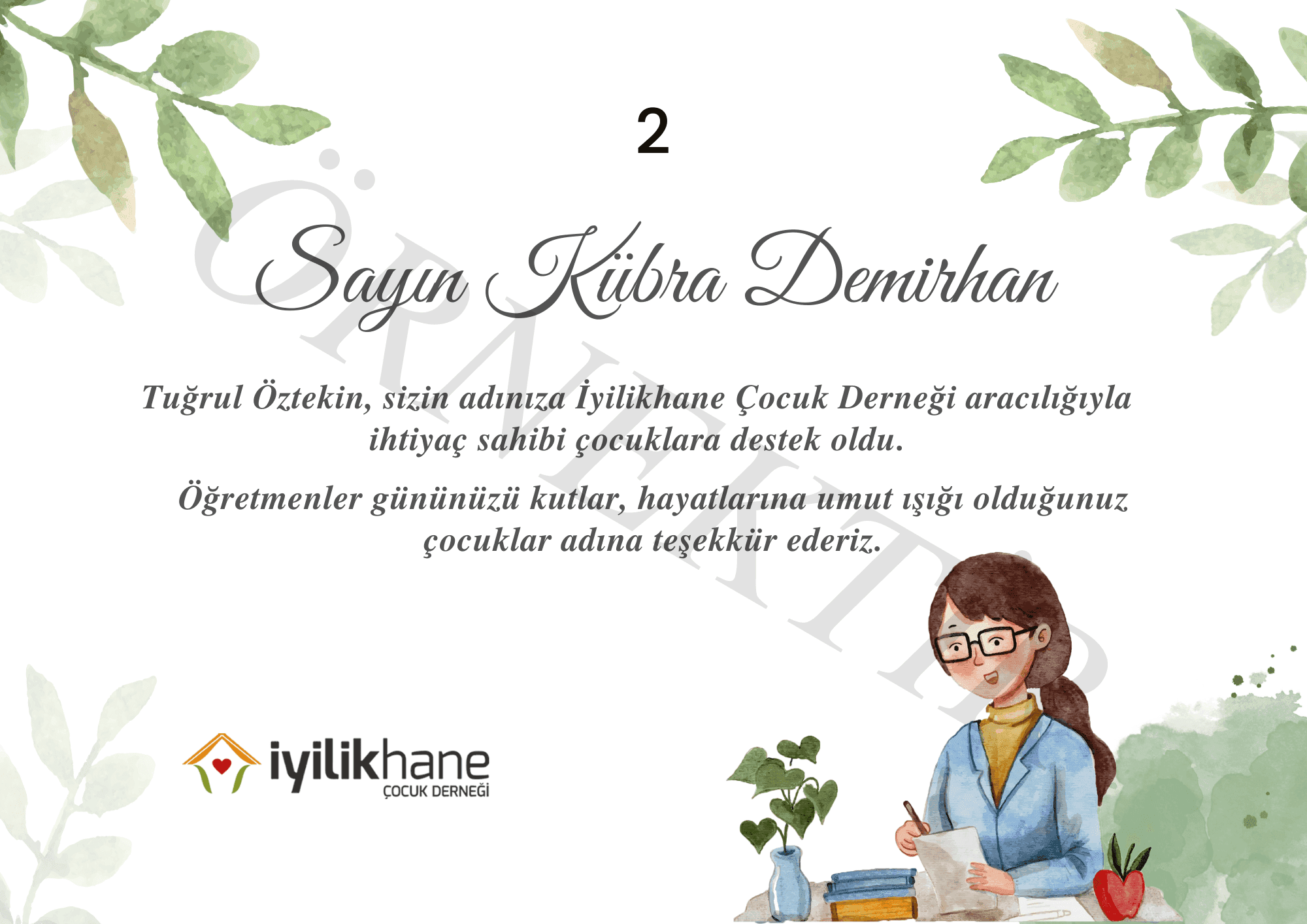 Öğretmenler Günü Tebrik Kartı - İyilikhane